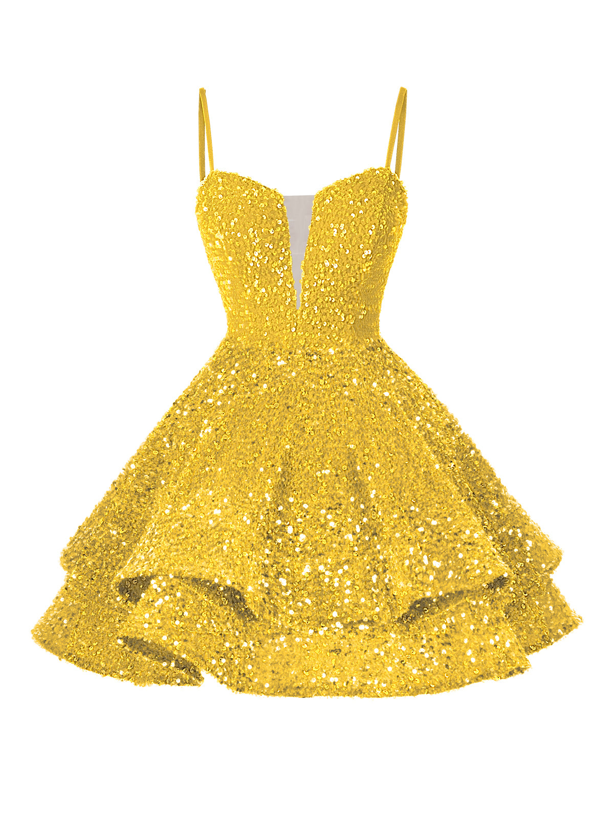 A-Line/Princess Sequin Mini Homecoming Dresses with Spaghetti Straps & Tiered Layers