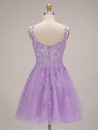 A-Line/Princess Tulle Corset Mini Homecoming Dresses with Lace Appliques & Pleats