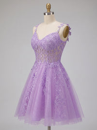 A-Line/Princess Tulle Corset Mini Homecoming Dresses with Lace Appliques & Pleats