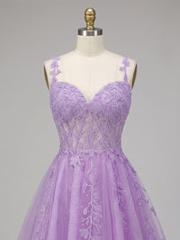 A-Line/Princess Tulle Corset Mini Homecoming Dresses with Lace Appliques & Pleats