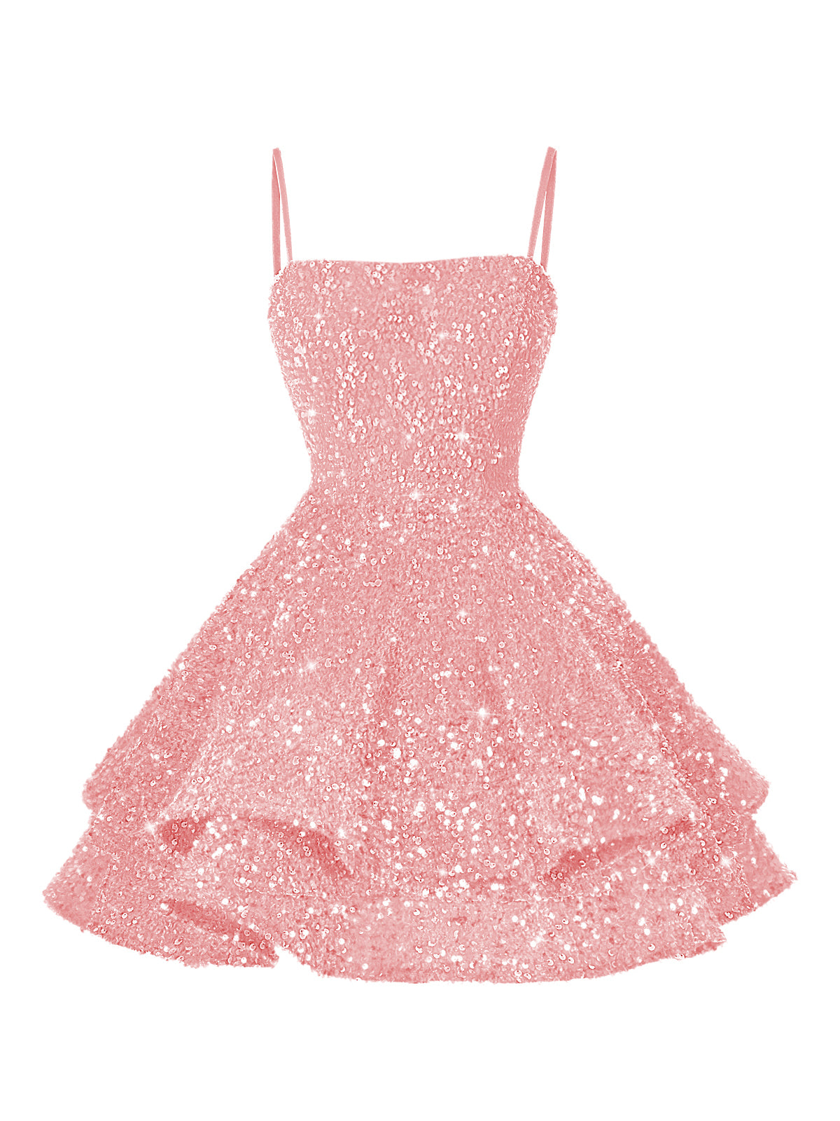 A-Line/Princess Mini Sparkly Sequin Tiered Homecoming Dresses with Spaghetti Straps