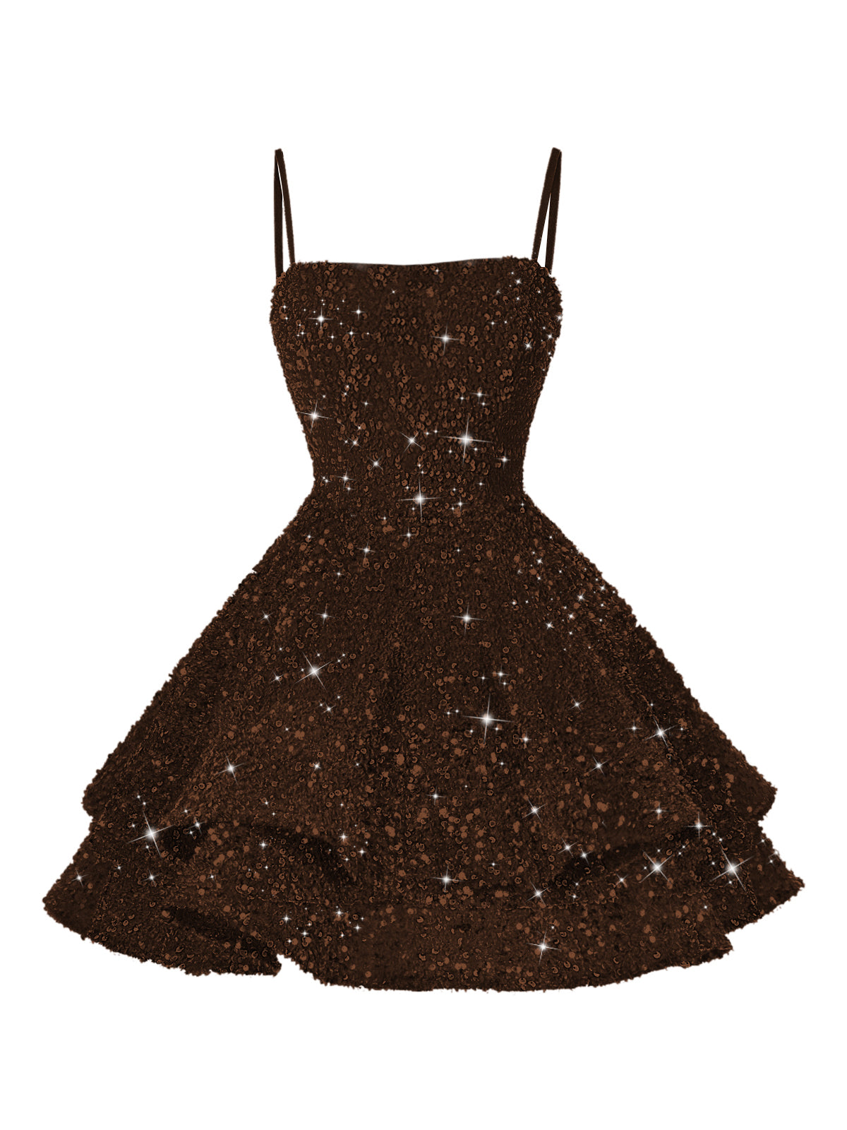 A-Line/Princess Mini Sparkly Sequin Tiered Homecoming Dresses with Spaghetti Straps