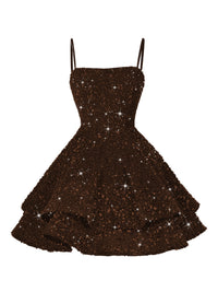 A-Line/Princess Mini Sparkly Sequin Tiered Homecoming Dresses with Spaghetti Straps