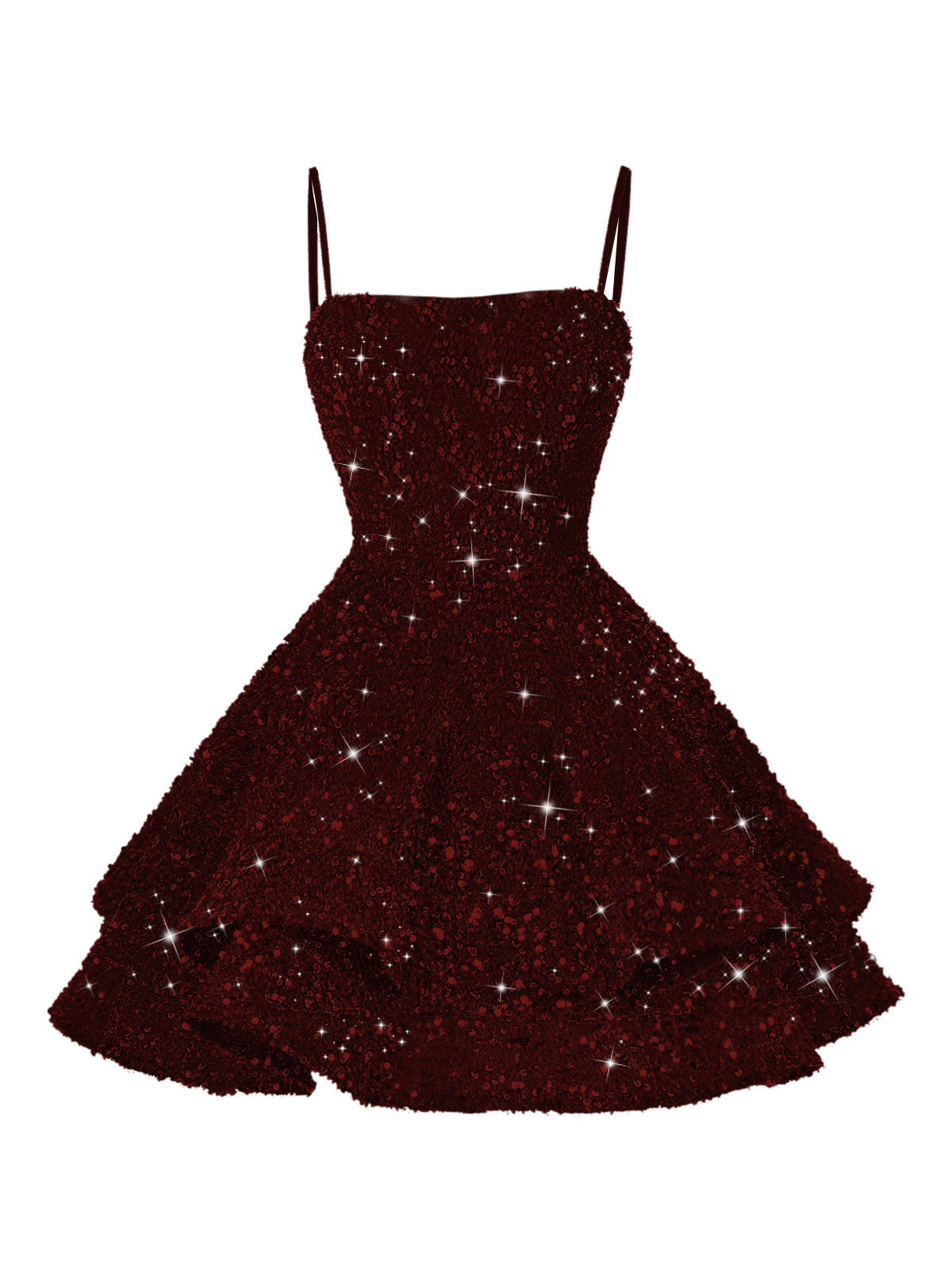 A-Line/Princess Mini Sparkly Sequin Tiered Homecoming Dresses with Spaghetti Straps