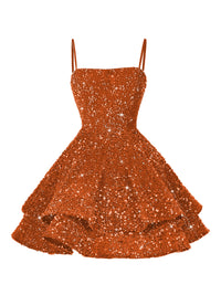 A-Line/Princess Mini Sparkly Sequin Tiered Homecoming Dresses with Spaghetti Straps