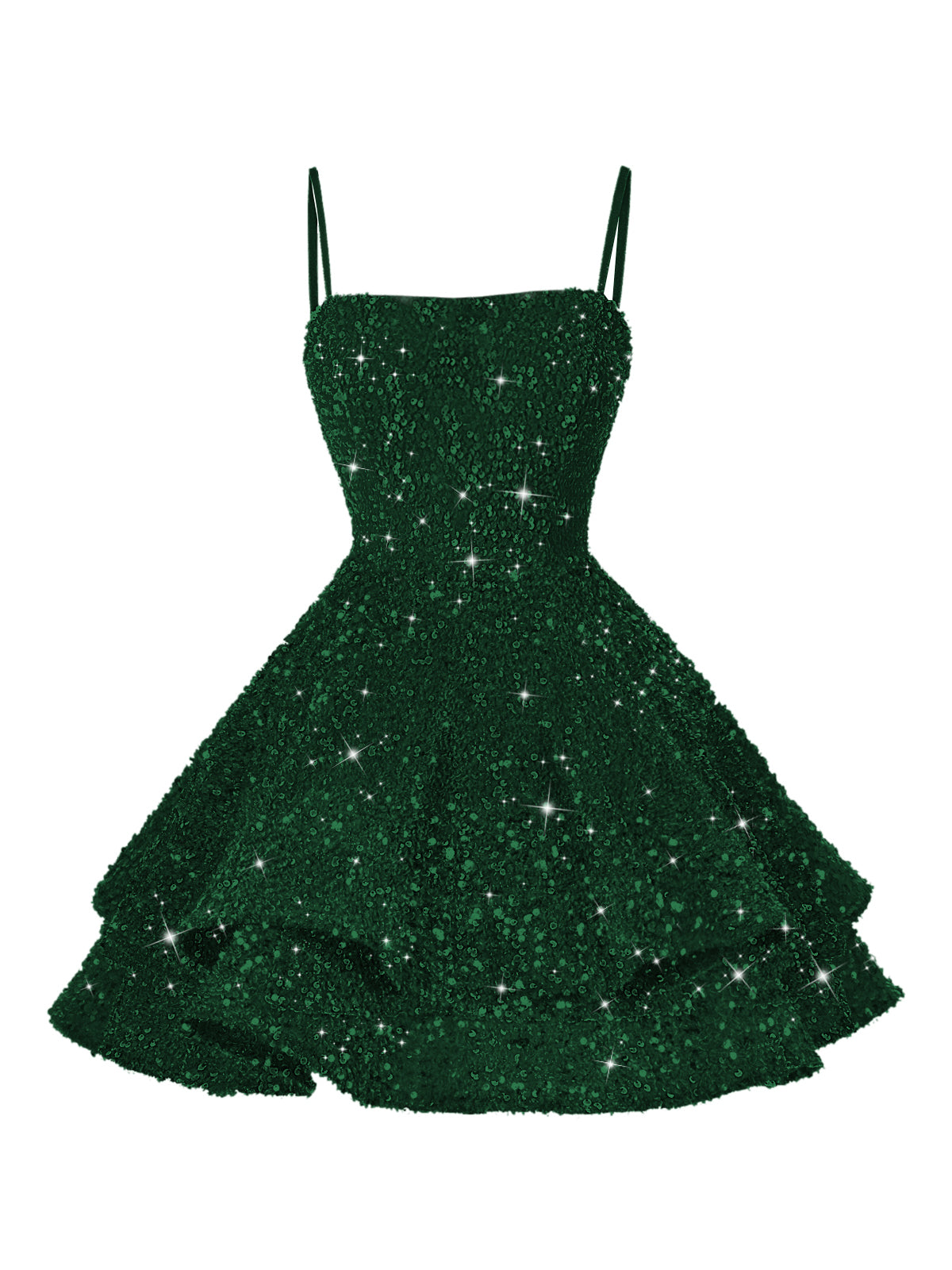 A-Line/Princess Mini Sparkly Sequin Tiered Homecoming Dresses with Spaghetti Straps