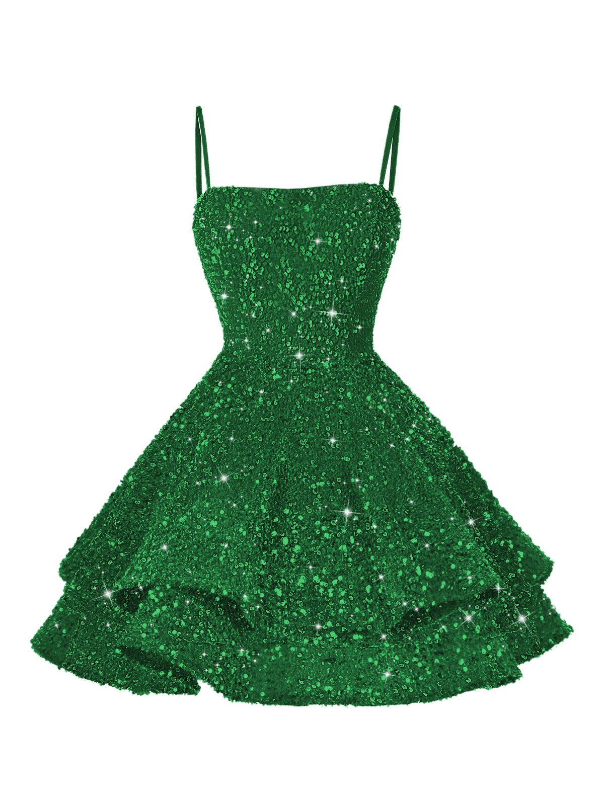 A-Line/Princess Mini Sparkly Sequin Tiered Homecoming Dresses with Spaghetti Straps