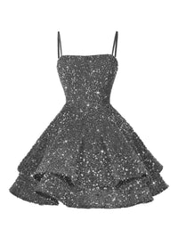 A-Line/Princess Mini Sparkly Sequin Tiered Homecoming Dresses with Spaghetti Straps
