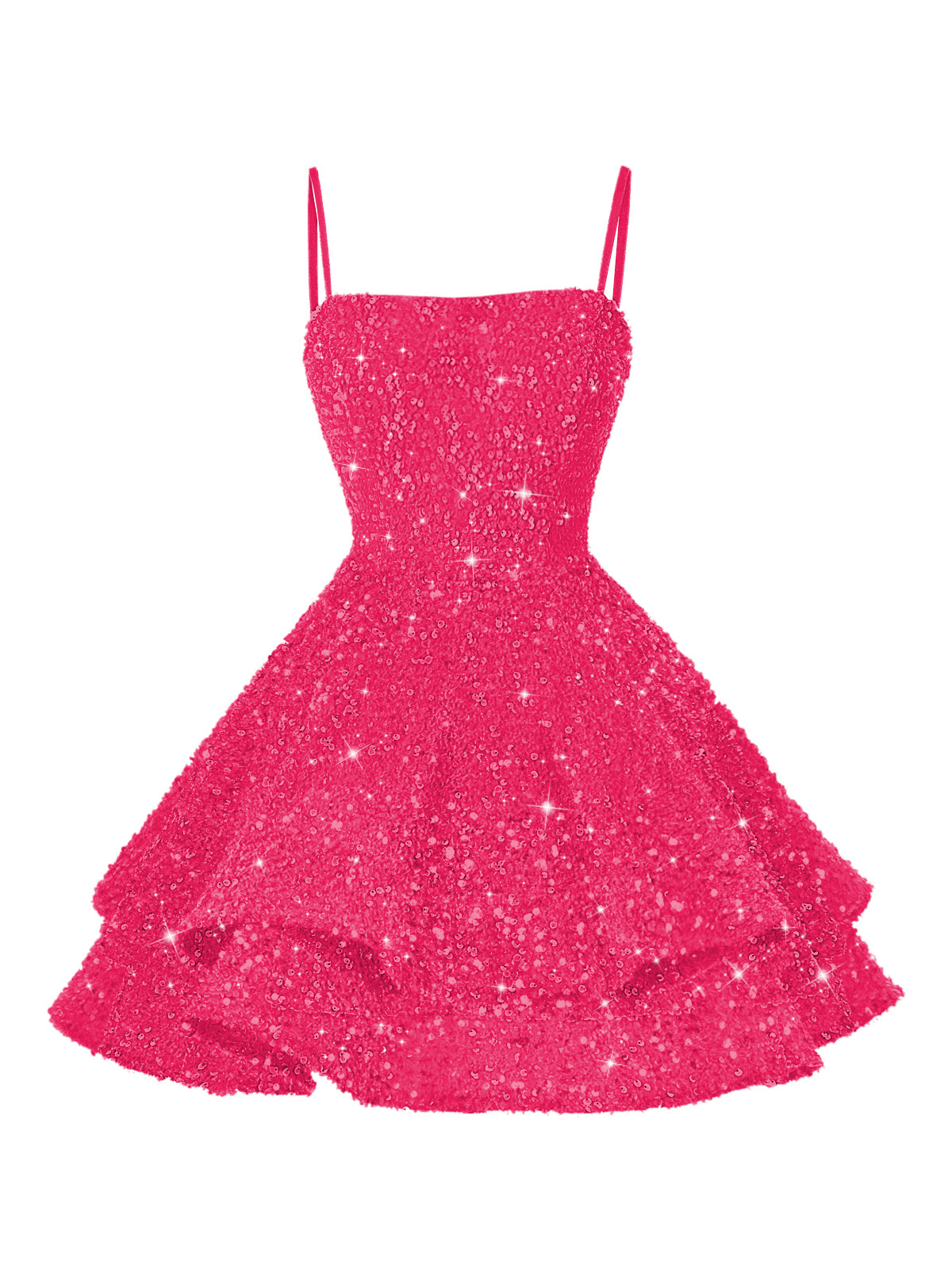 A-Line/Princess Mini Sparkly Sequin Tiered Homecoming Dresses with Spaghetti Straps