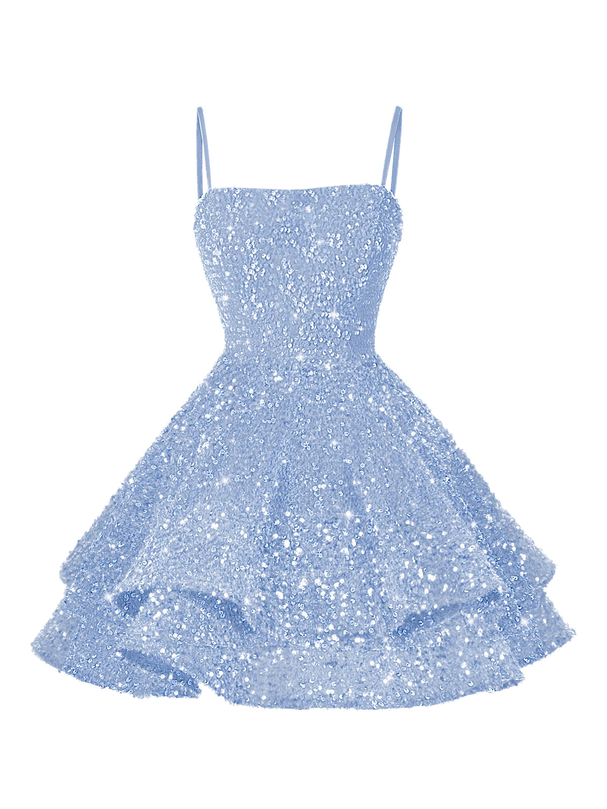 A-Line/Princess Mini Sparkly Sequin Tiered Homecoming Dresses with Spaghetti Straps