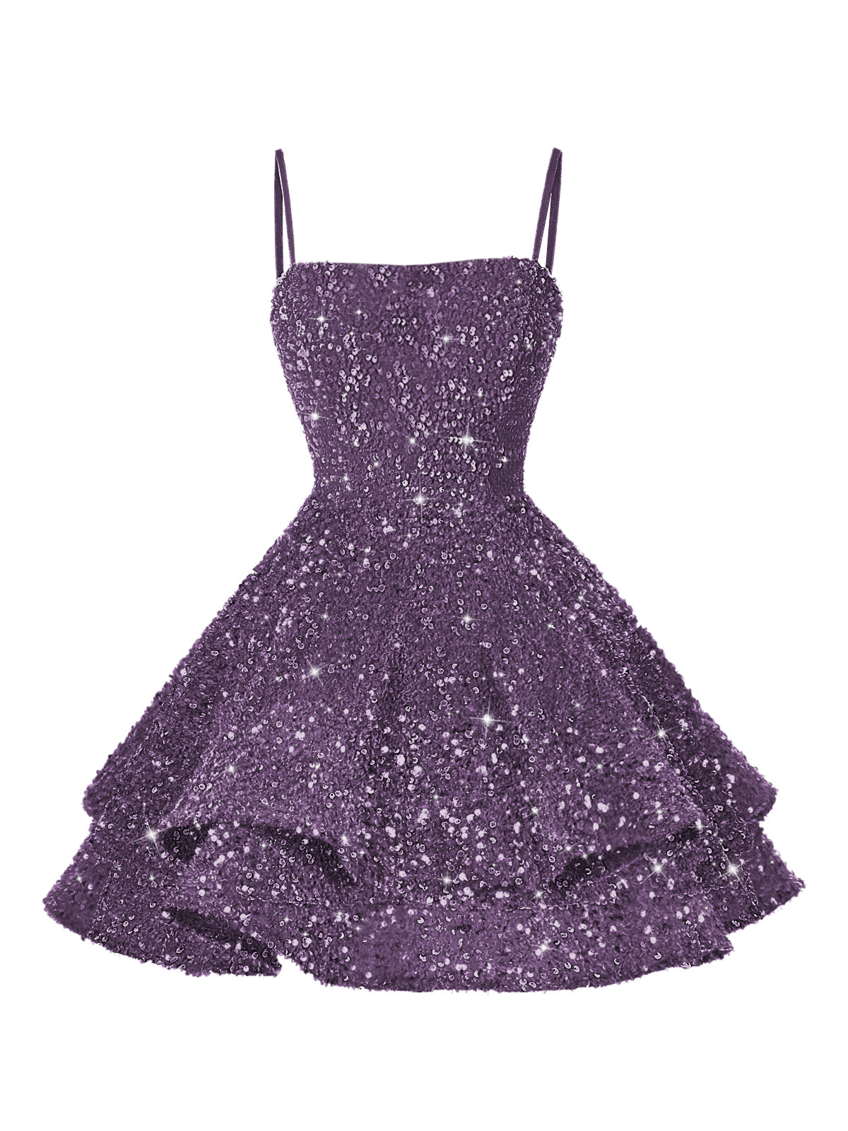 A-Line/Princess Mini Sparkly Sequin Tiered Homecoming Dresses with Spaghetti Straps