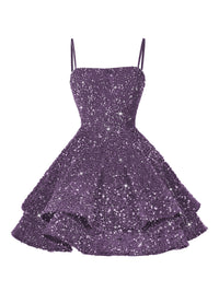 A-Line/Princess Mini Sparkly Sequin Tiered Homecoming Dresses with Spaghetti Straps