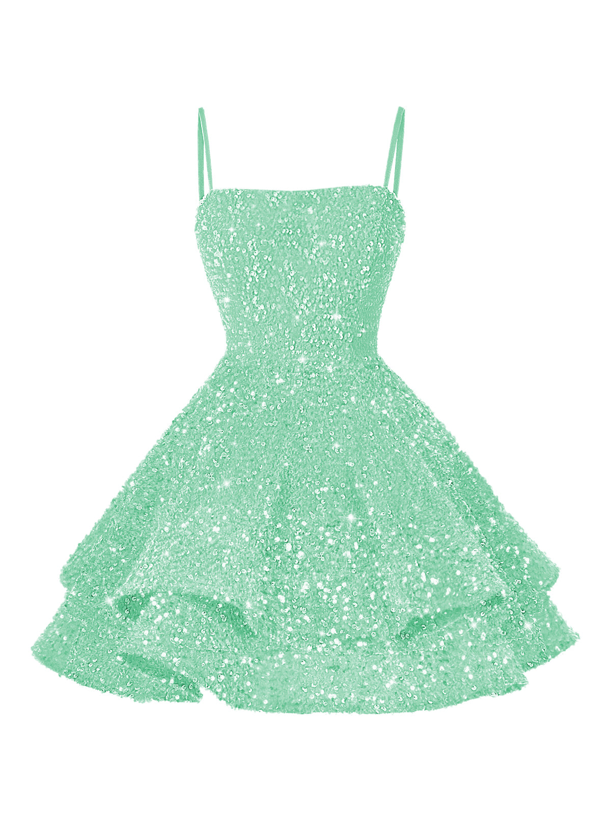 A-Line/Princess Mini Sparkly Sequin Tiered Homecoming Dresses with Spaghetti Straps