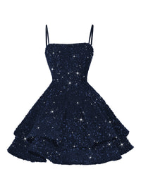A-Line/Princess Mini Sparkly Sequin Tiered Homecoming Dresses with Spaghetti Straps