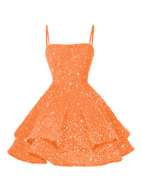 A-Line/Princess Mini Sparkly Sequin Tiered Homecoming Dresses with Spaghetti Straps
