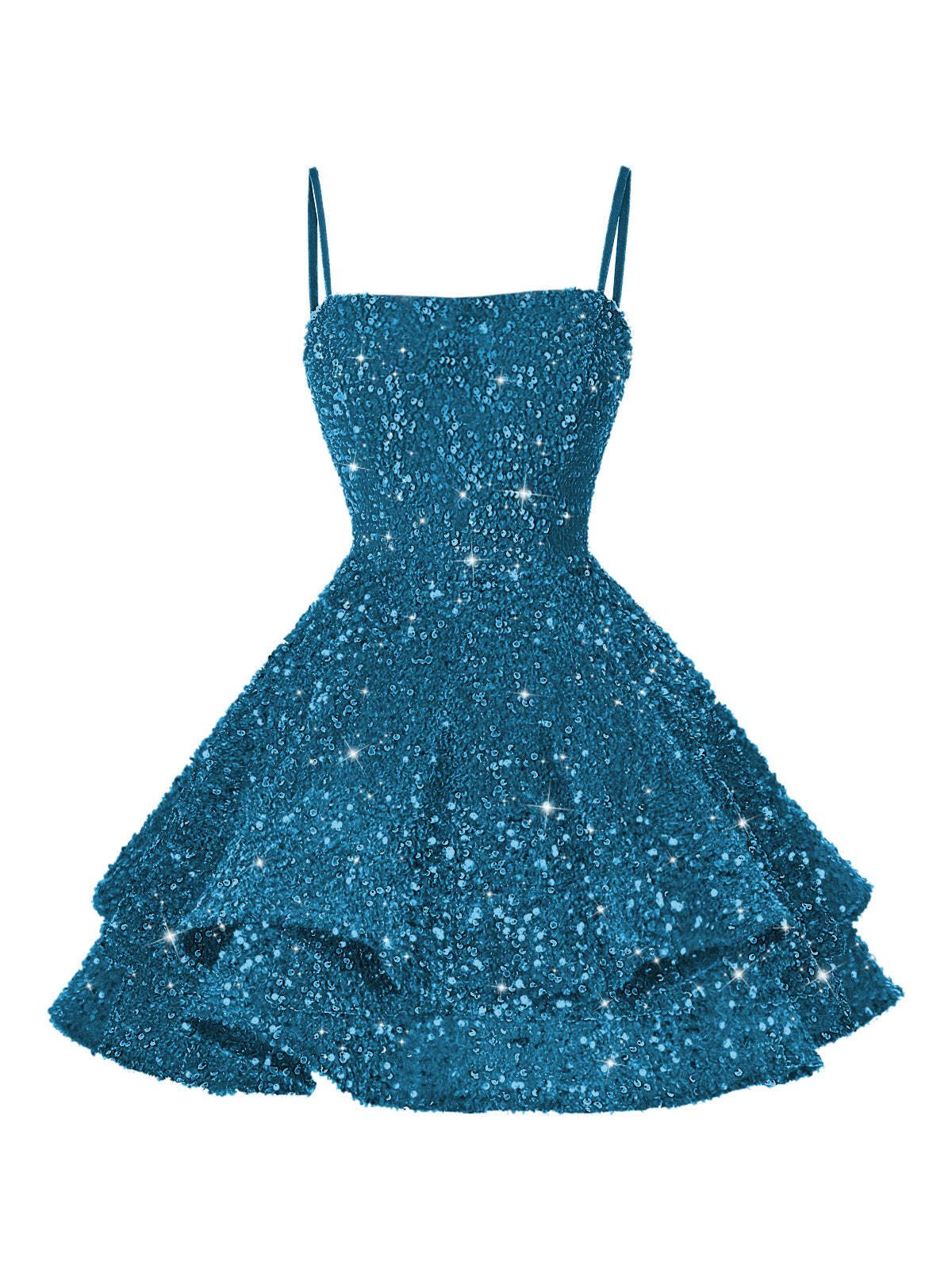 A-Line/Princess Mini Sparkly Sequin Tiered Homecoming Dresses with Spaghetti Straps