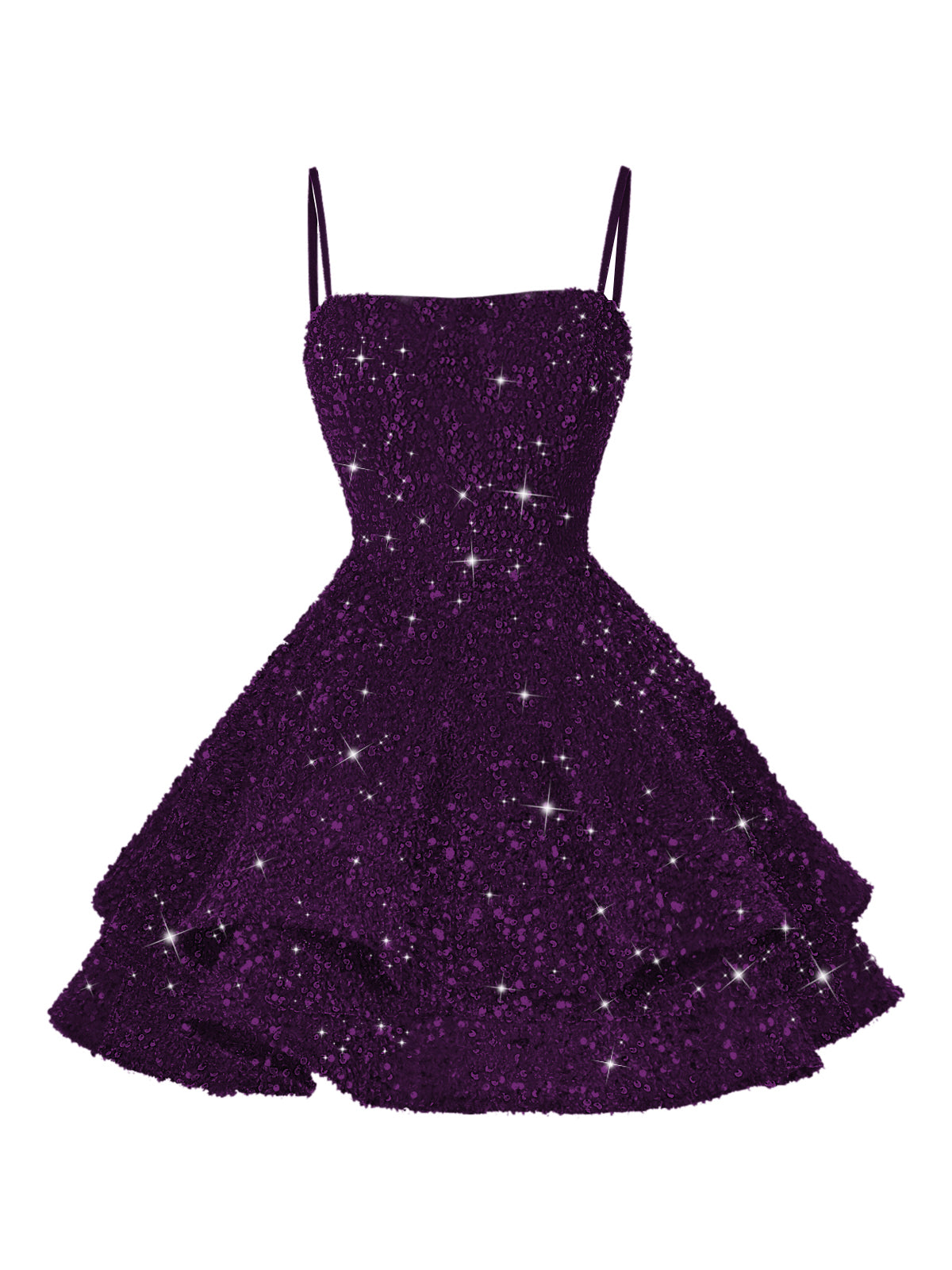 A-Line/Princess Mini Sparkly Sequin Tiered Homecoming Dresses with Spaghetti Straps