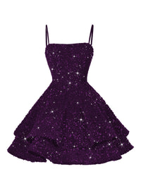A-Line/Princess Mini Sparkly Sequin Tiered Homecoming Dresses with Spaghetti Straps
