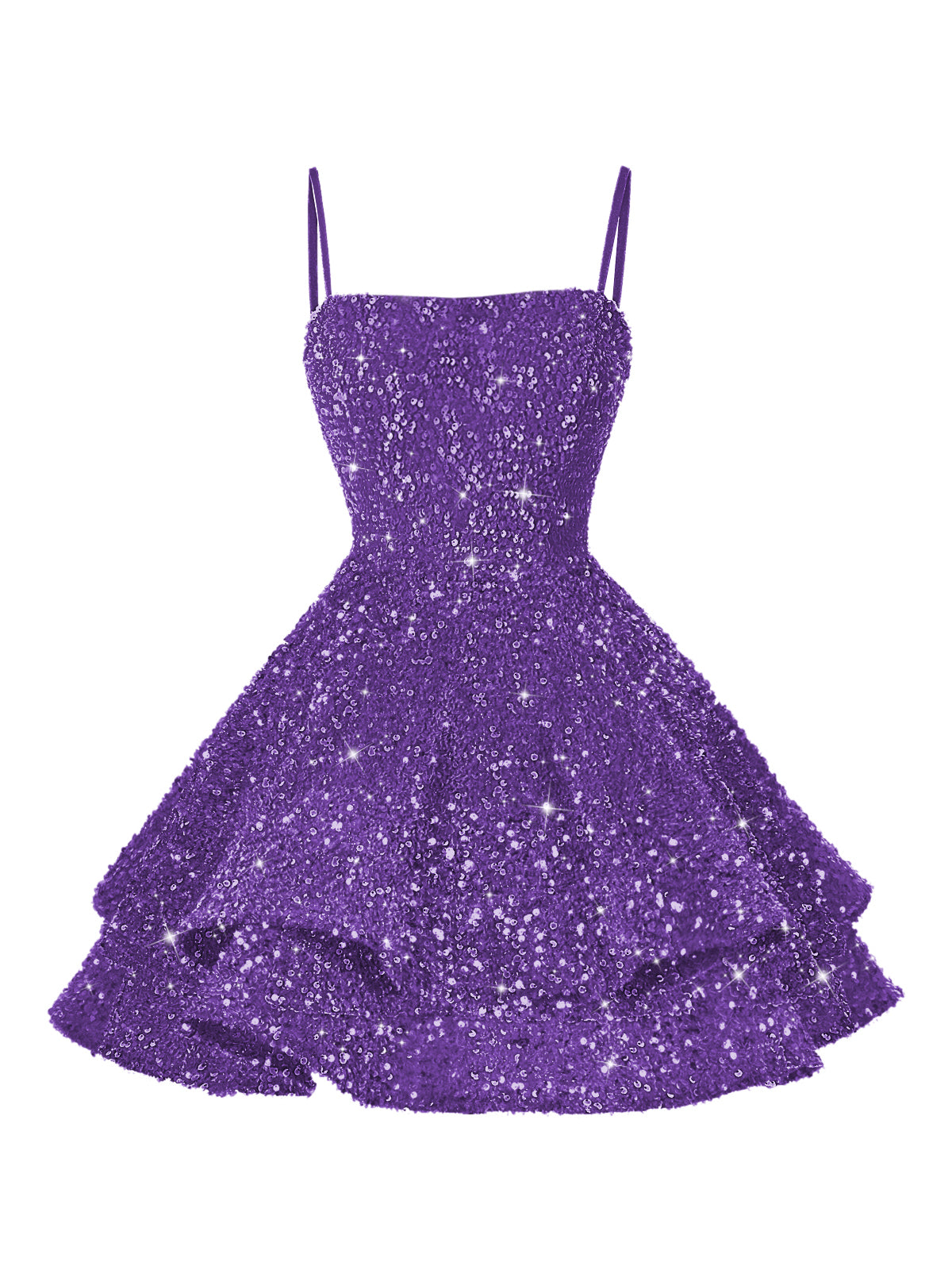 A-Line/Princess Mini Sparkly Sequin Tiered Homecoming Dresses with Spaghetti Straps