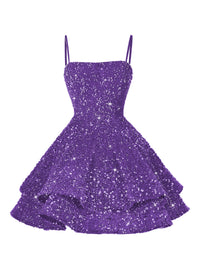 A-Line/Princess Mini Sparkly Sequin Tiered Homecoming Dresses with Spaghetti Straps