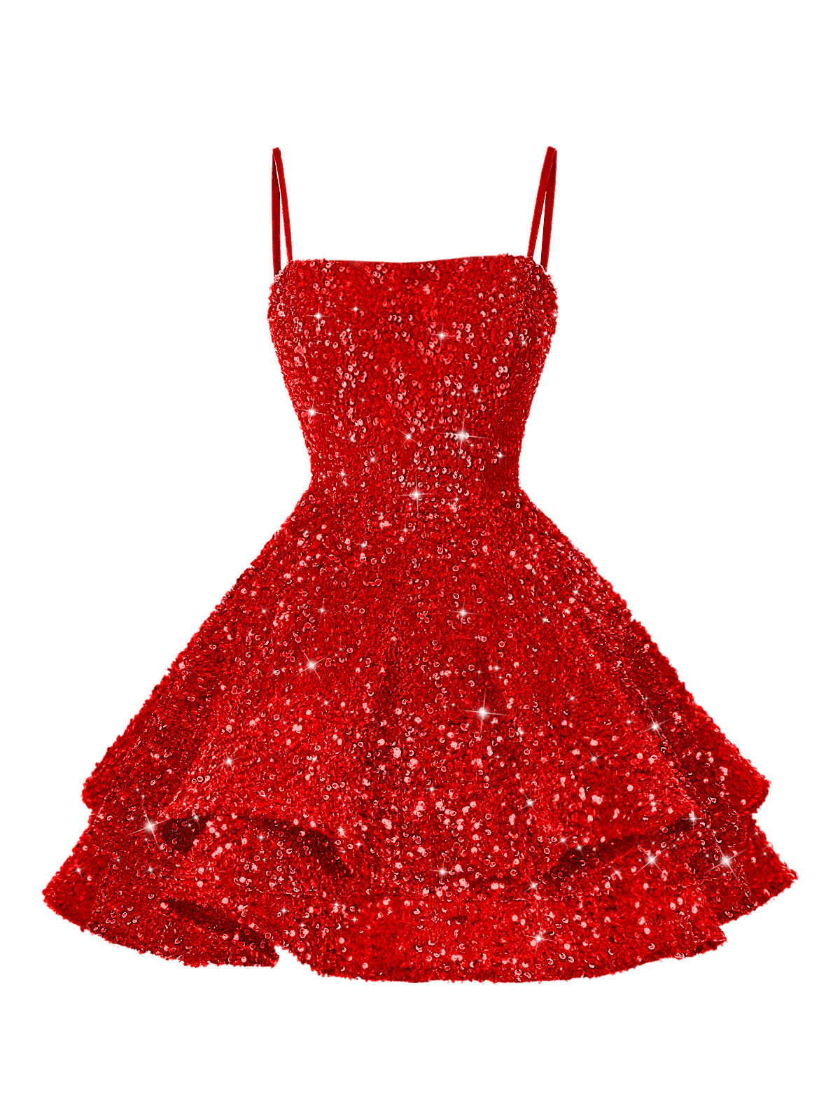 A-Line/Princess Mini Sparkly Sequin Tiered Homecoming Dresses with Spaghetti Straps
