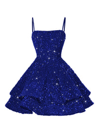 A-Line/Princess Mini Sparkly Sequin Tiered Homecoming Dresses with Spaghetti Straps