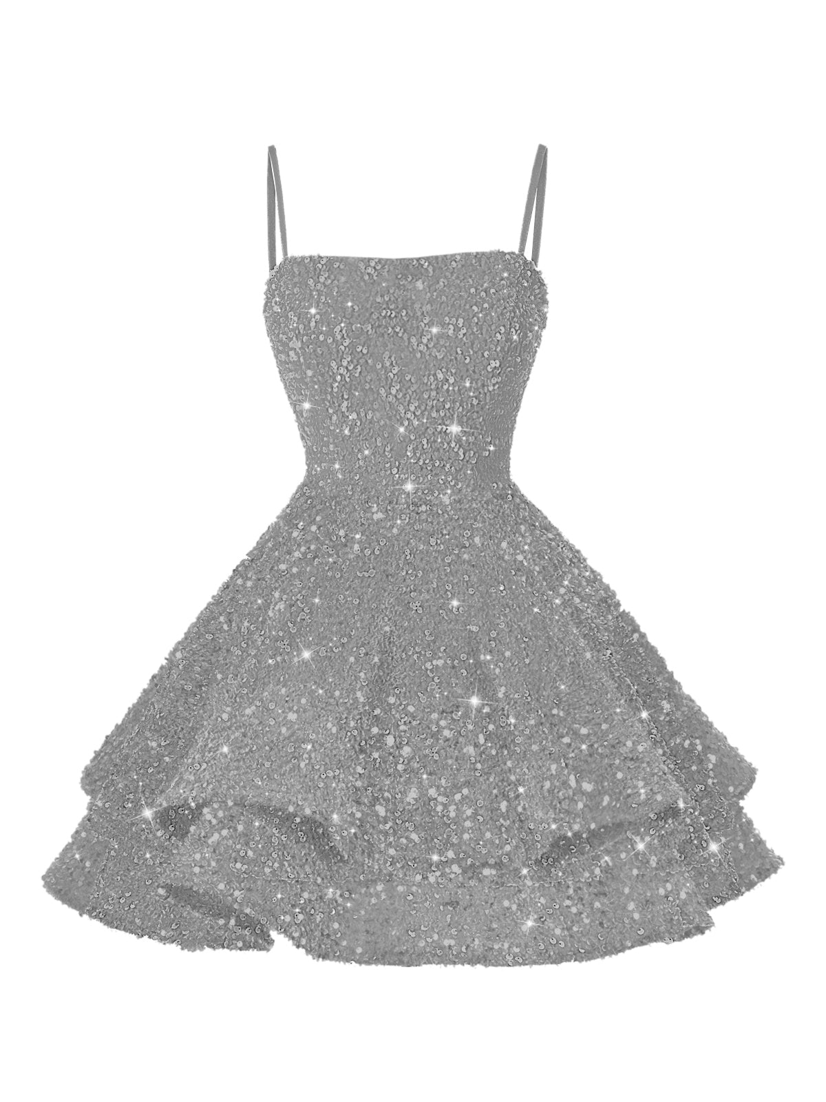 A-Line/Princess Mini Sparkly Sequin Tiered Homecoming Dresses with Spaghetti Straps
