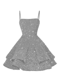 A-Line/Princess Mini Sparkly Sequin Tiered Homecoming Dresses with Spaghetti Straps