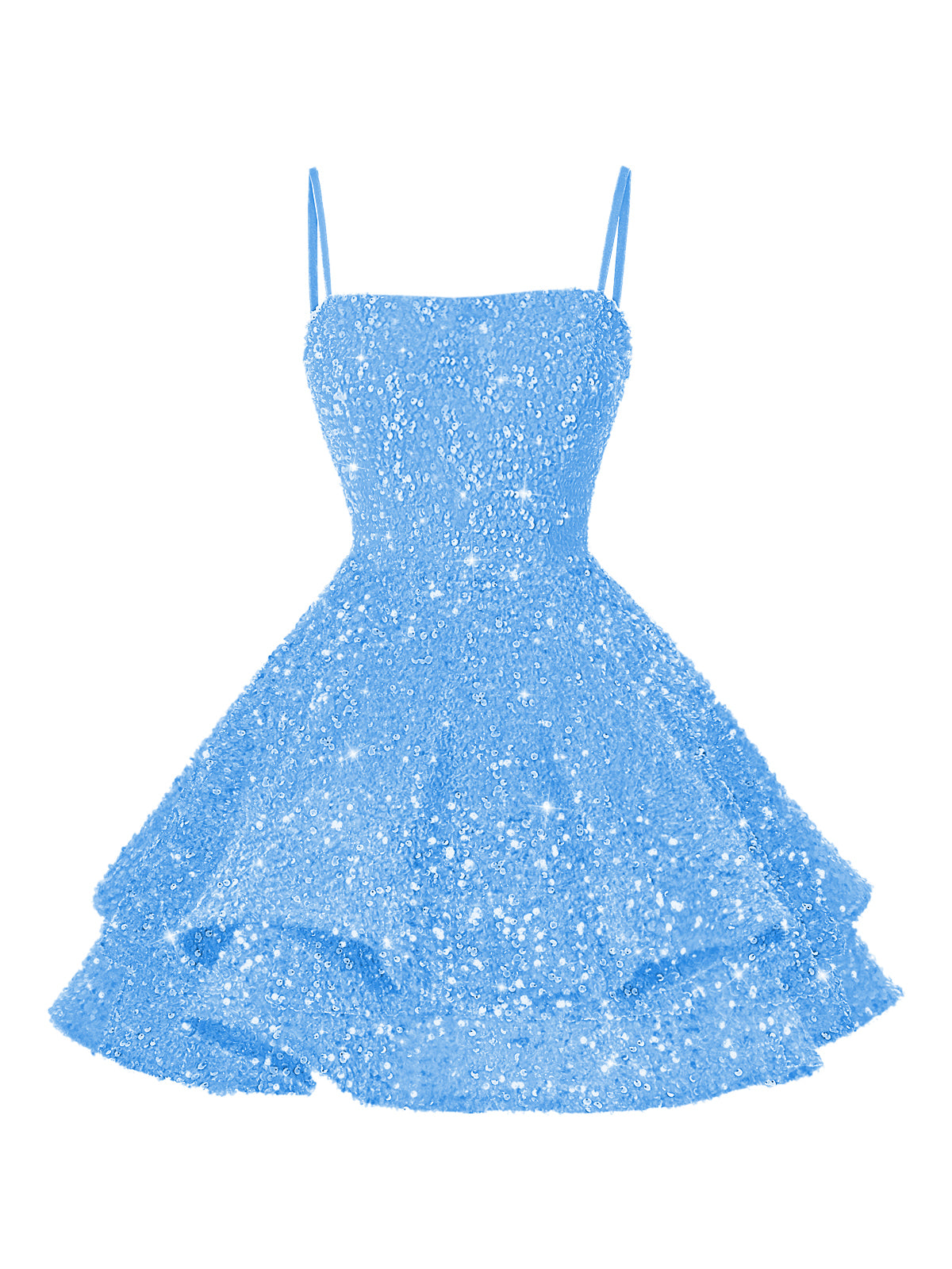 A-Line/Princess Mini Sparkly Sequin Tiered Homecoming Dresses with Spaghetti Straps