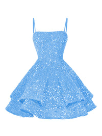 A-Line/Princess Mini Sparkly Sequin Tiered Homecoming Dresses with Spaghetti Straps