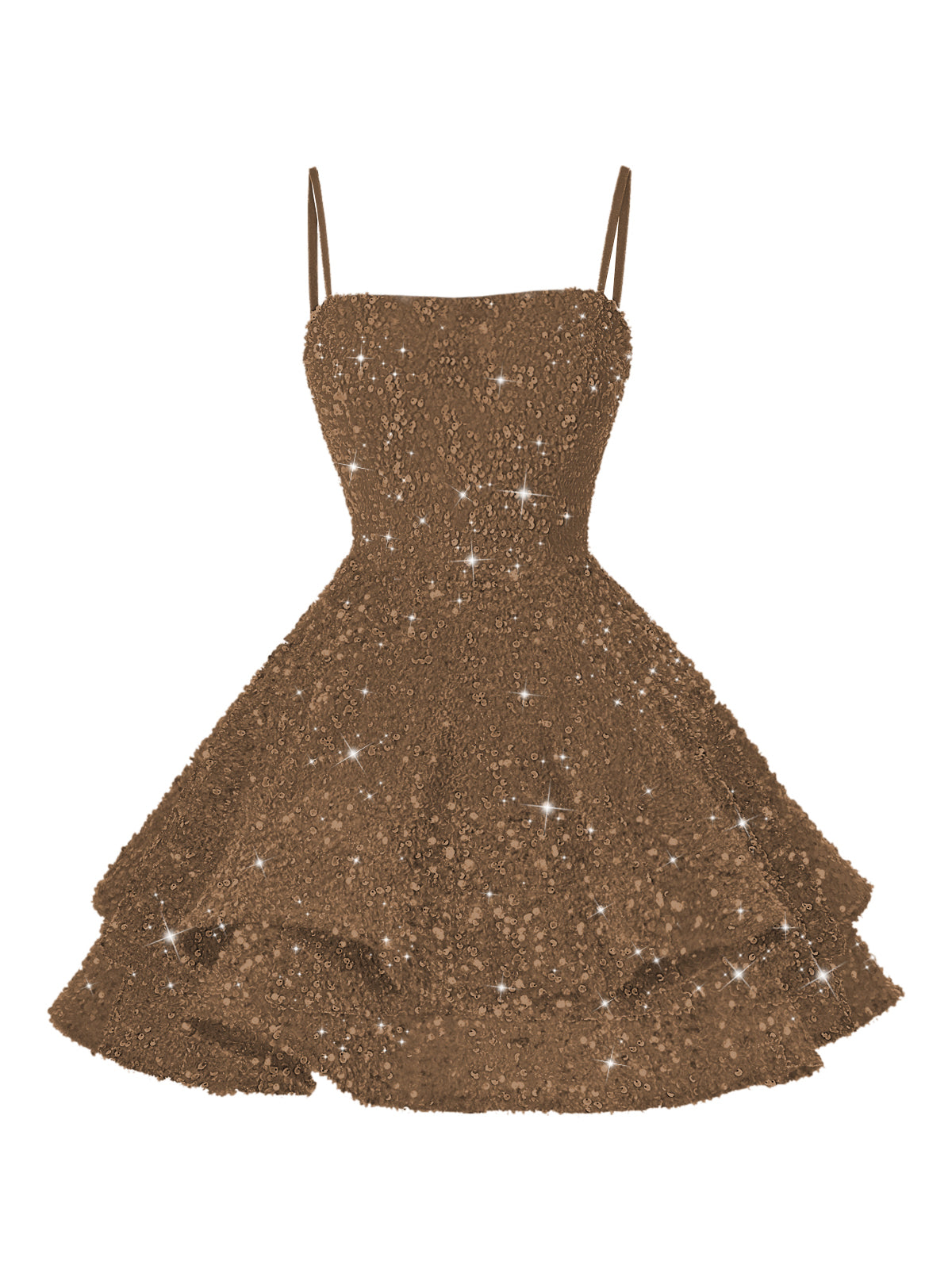 A-Line/Princess Mini Sparkly Sequin Tiered Homecoming Dresses with Spaghetti Straps