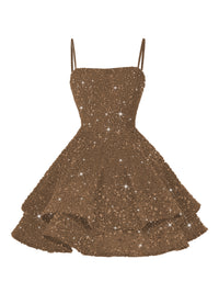 A-Line/Princess Mini Sparkly Sequin Tiered Homecoming Dresses with Spaghetti Straps