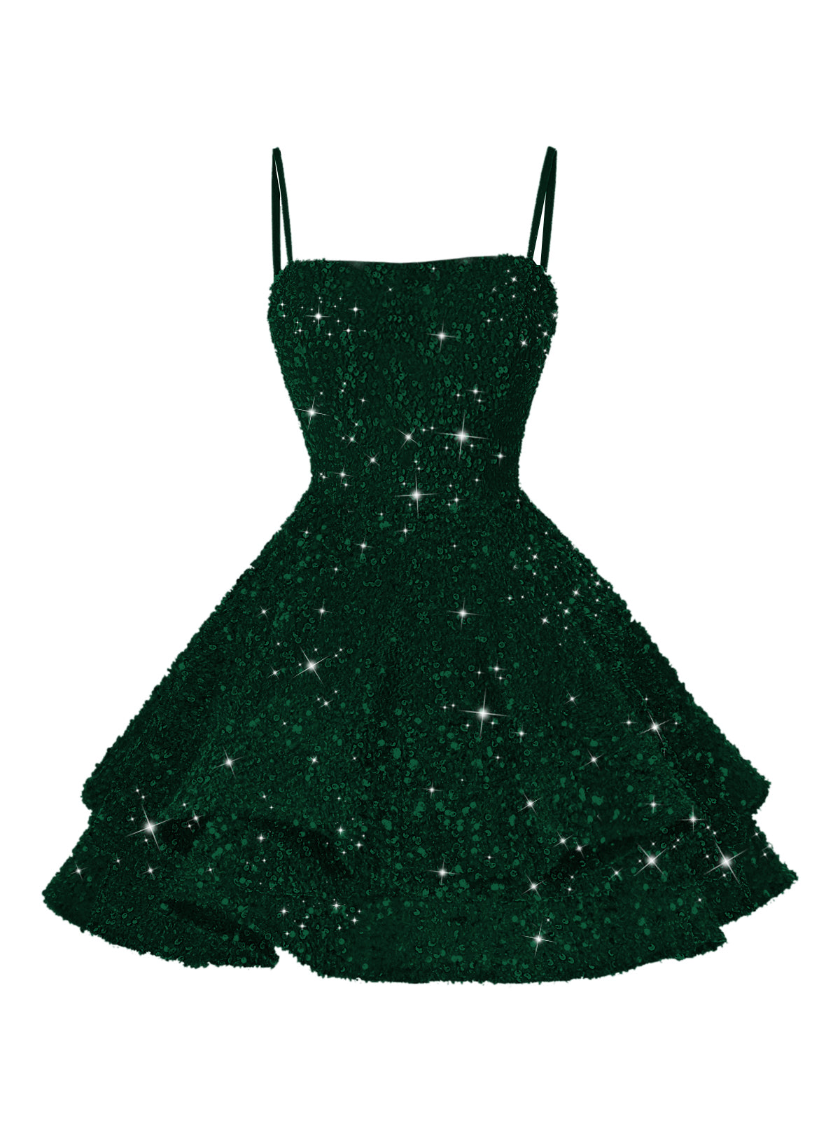 A-Line/Princess Mini Sparkly Sequin Tiered Homecoming Dresses with Spaghetti Straps