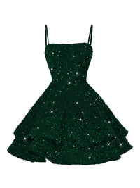 A-Line/Princess Mini Sparkly Sequin Tiered Homecoming Dresses with Spaghetti Straps