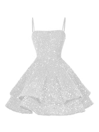 A-Line/Princess Mini Sparkly Sequin Tiered Homecoming Dresses with Spaghetti Straps