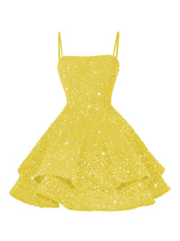 A-Line/Princess Mini Sparkly Sequin Tiered Homecoming Dresses with Spaghetti Straps