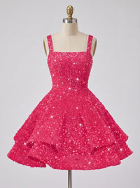 A-Line/Princess Sparkly Sequin Tiered Mini Homecoming Dresses