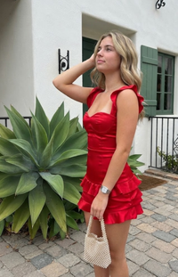 A-Line/Princess Sweetheart Satin Mini Homecoming Dresses with Tiered Layers & Ruffles
