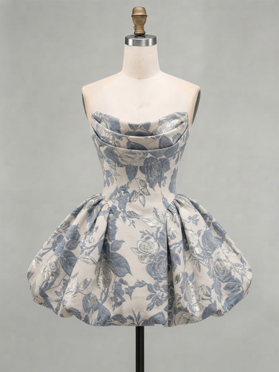 A-Line/Princess Strapless Jacquard Mini Homecoming Dresses with Corset Bodice & Pleats