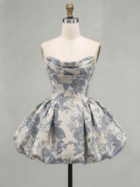 A-Line/Princess Strapless Jacquard Mini Homecoming Dresses with Corset Bodice & Pleats