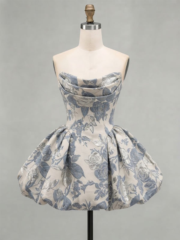 A-Line/Princess Strapless Jacquard Mini Homecoming Dresses with Corset Bodice & Pleats