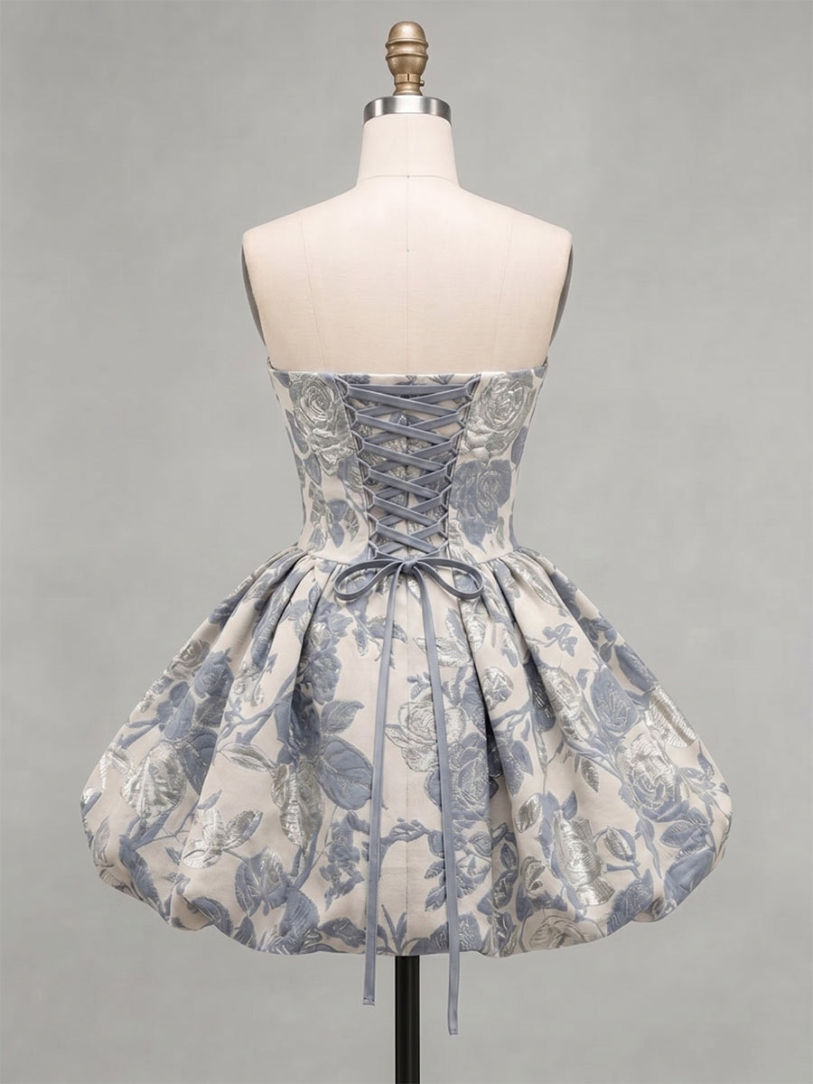 A-Line/Princess Strapless Jacquard Mini Homecoming Dresses with Corset Bodice & Pleats