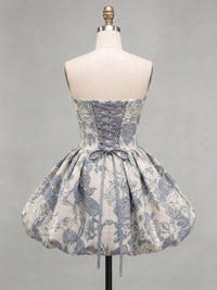 A-Line/Princess Strapless Jacquard Mini Homecoming Dresses with Corset Bodice & Pleats
