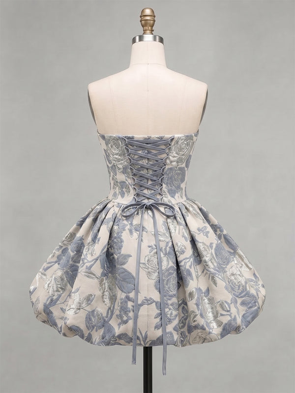 A-Line/Princess Strapless Jacquard Mini Homecoming Dresses with Corset Bodice & Pleats