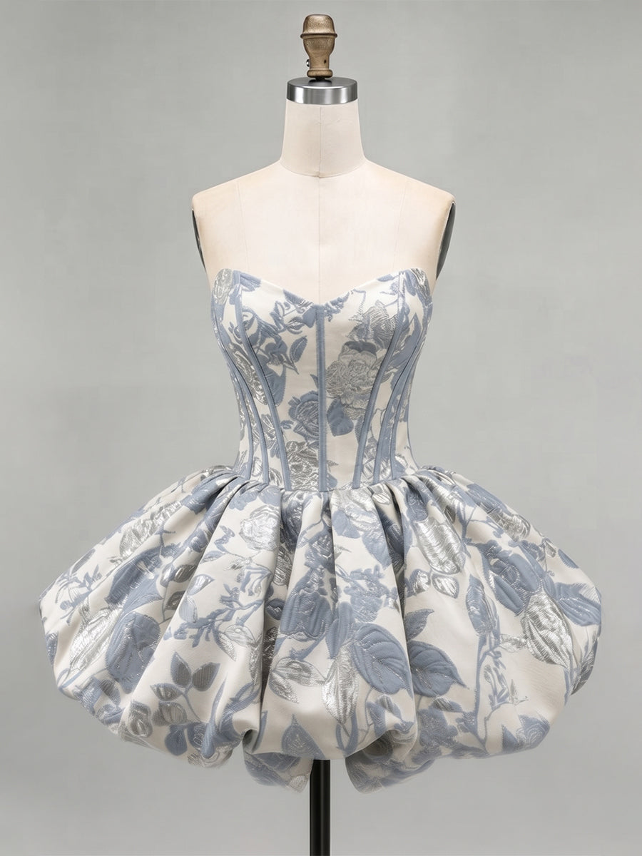 A-Line/Princess Strapless Jacquard Mini Homecoming Dresses with Corset Bodice & Pleats