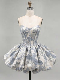 A-Line/Princess Strapless Jacquard Mini Homecoming Dresses with Corset Bodice & Pleats