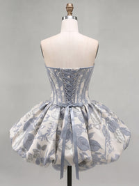 A-Line/Princess Strapless Jacquard Mini Homecoming Dresses with Corset Bodice & Pleats