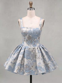 A-Line/Princess Square Neck Jacquard Mini Homecoming Dresses with Pleats