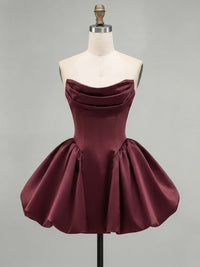 A-Line/Princess Strapless Satin Mini Homecoming Dresses with Corset Bodice & Pleats
