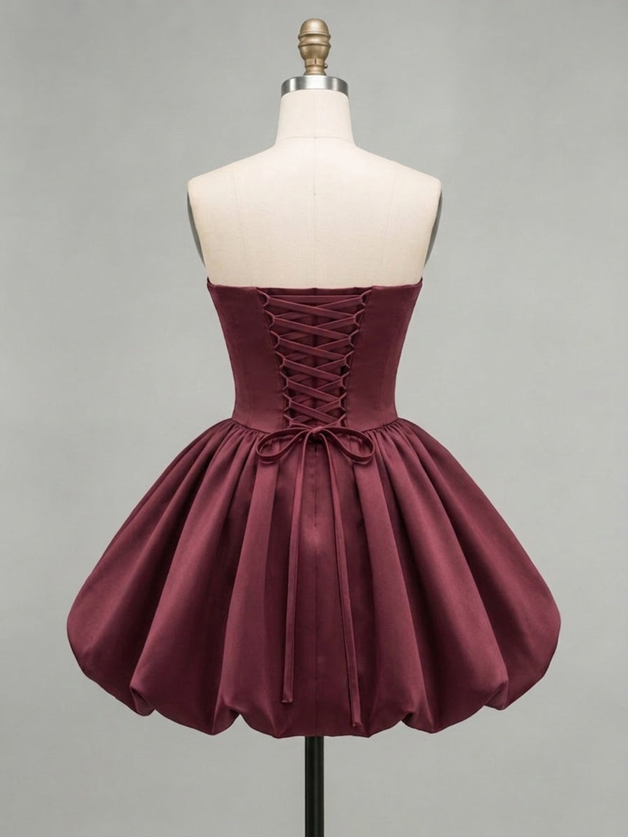 A-Line/Princess Strapless Satin Mini Homecoming Dresses with Corset Bodice & Pleats
